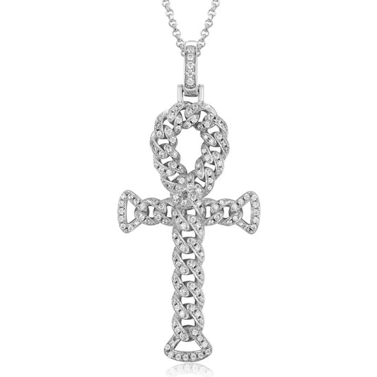 Ankh Cuban Link Moissanite Pendant Necklace